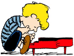Cartoon of Schroeder playing piano
